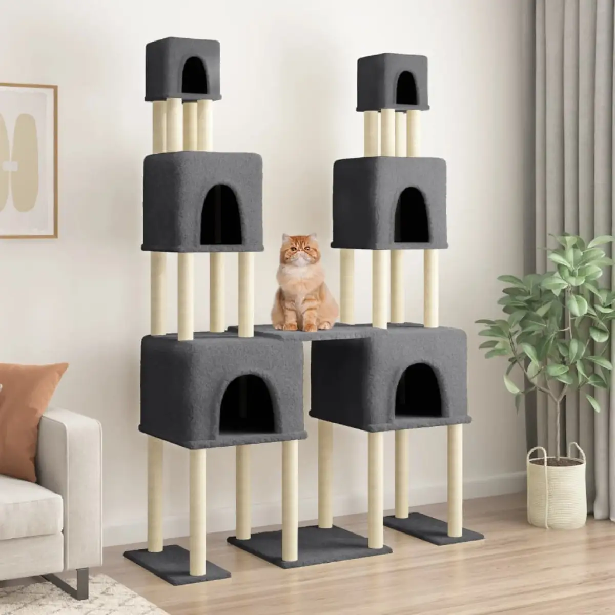 vidaXL vidaXL Cat Tree with Sisal Scratching Posts Cream 199 cm - Cat Tree