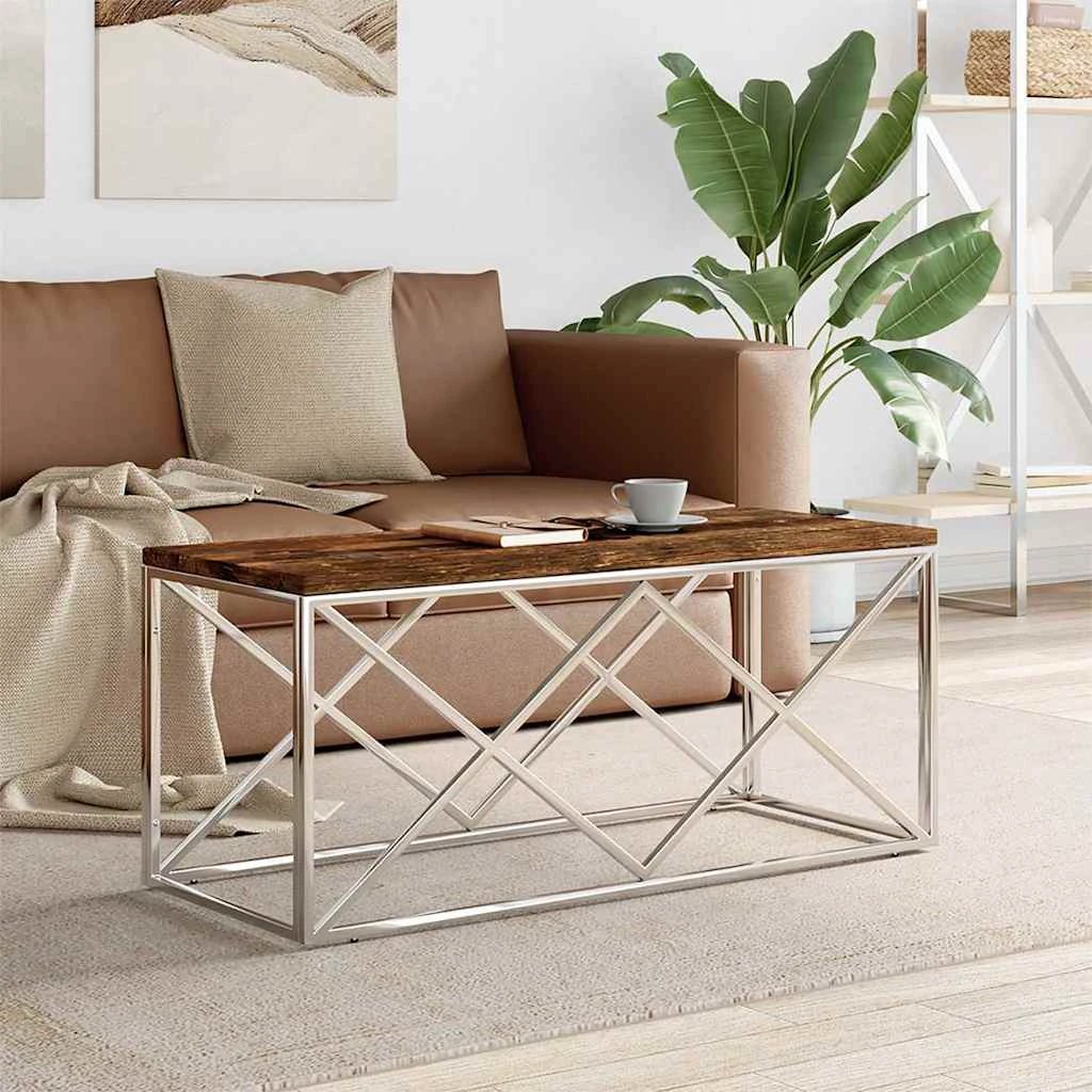 VidaXL Table 110x45x45 Stainless Glass Top Home by vidaXL