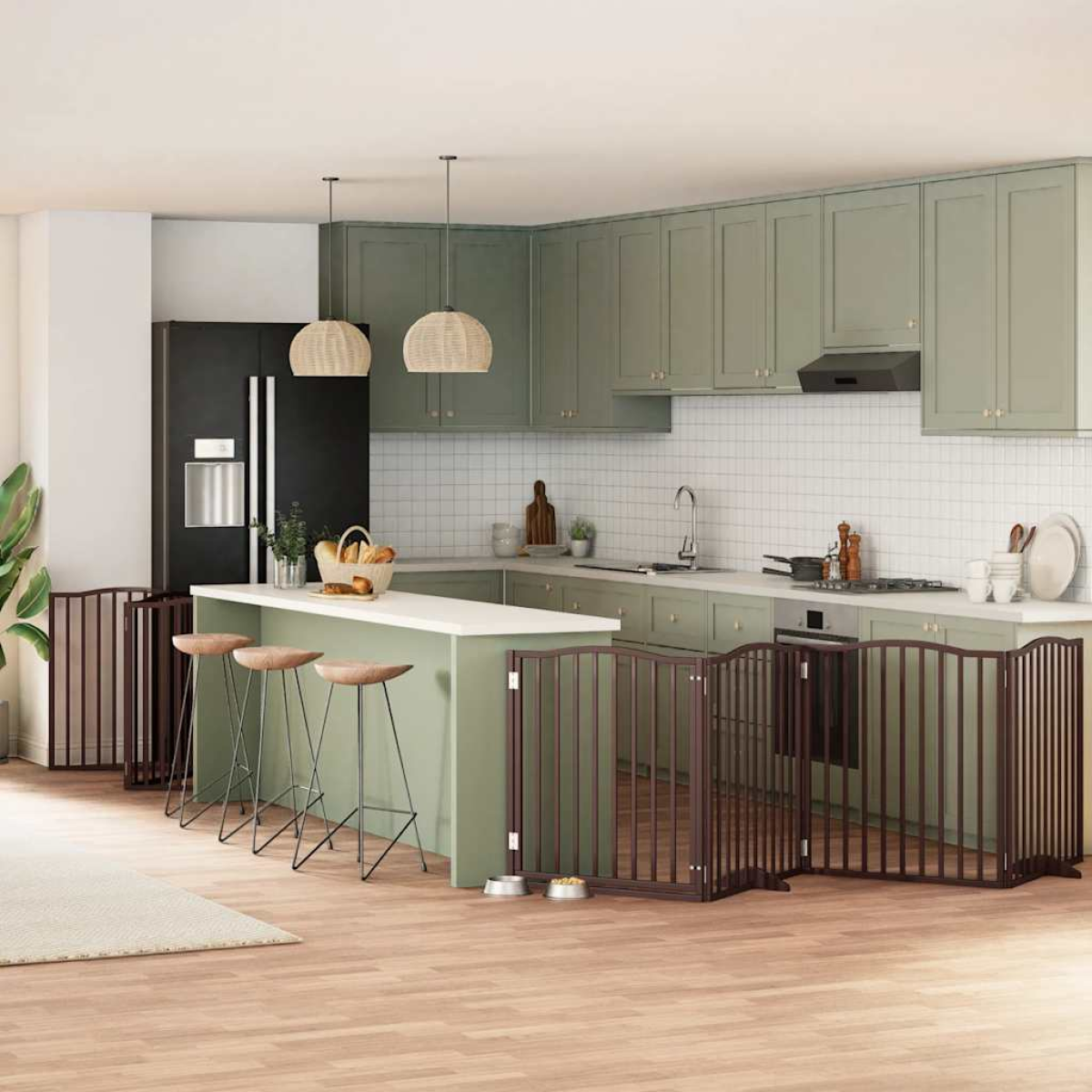 vidaXL Dog Gate with Door Foldable 9 Panels 450 cm Poplar Wood - from vidaXL