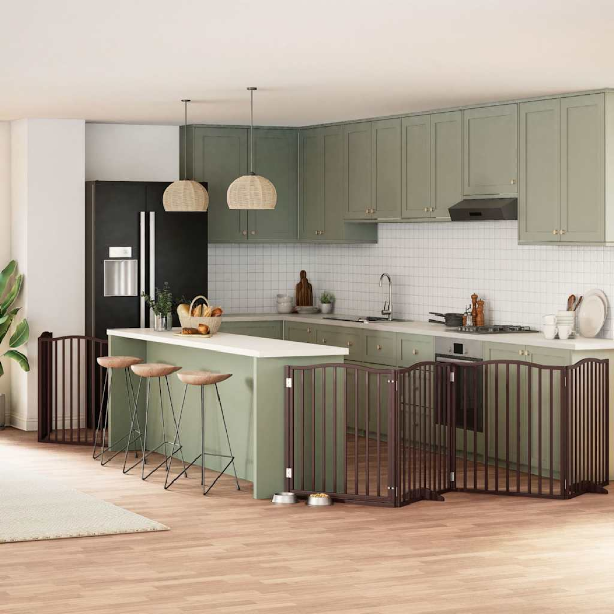 vidaXL Dog Gate with Door Foldable 9 Panels 450 cm Poplar Wood - from vidaXL