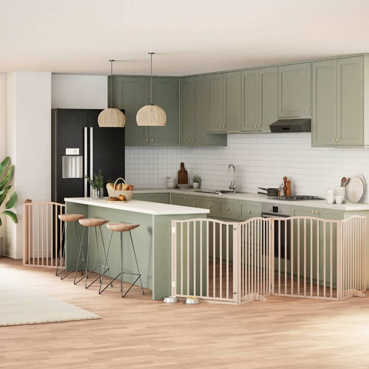 vidaXL Dog Gate with Door Foldable 9 Panels 450 cm Poplar Wood - from vidaXL