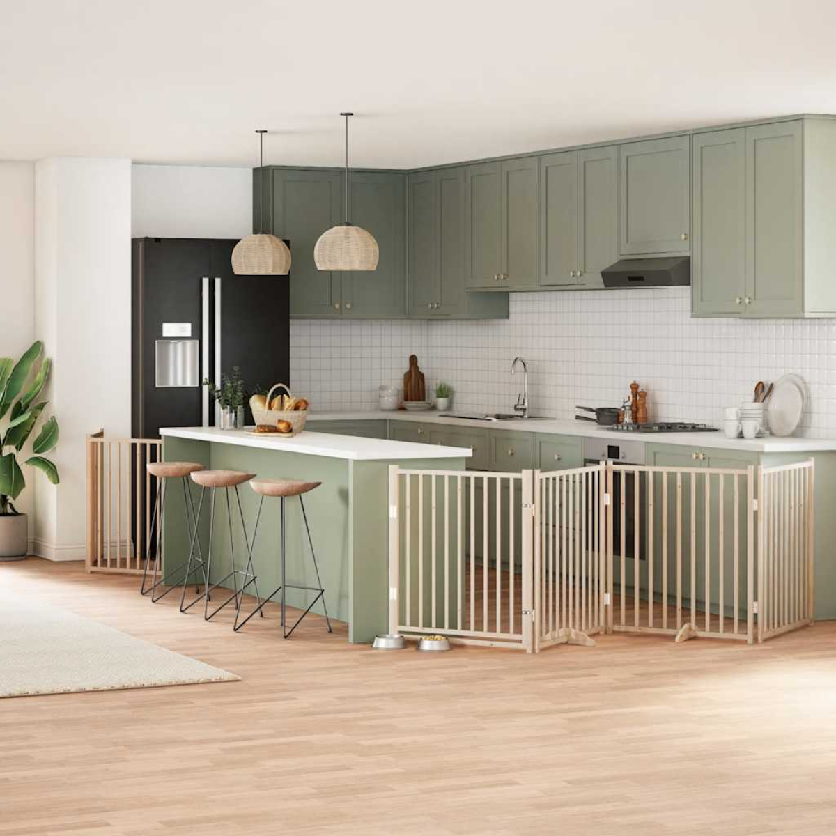 vidaXL Dog Gate with Door Foldable 9 Panels 450 cm Poplar Wood - from vidaXL