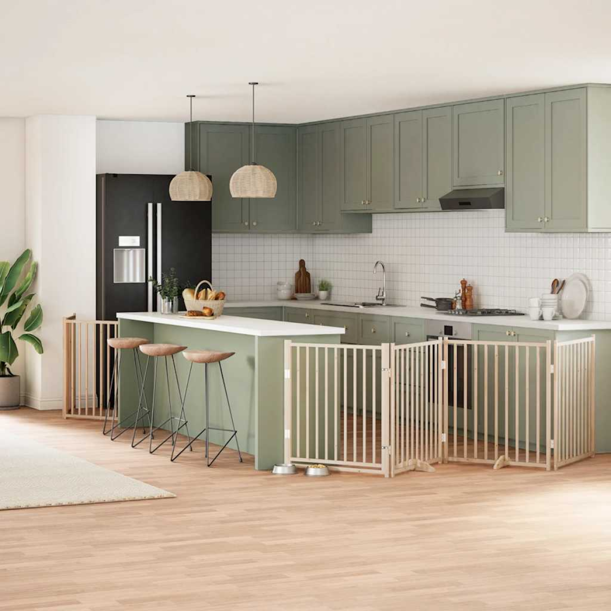 vidaXL Dog Gate with Door Foldable 9 Panels 450 cm Poplar Wood - from vidaXL