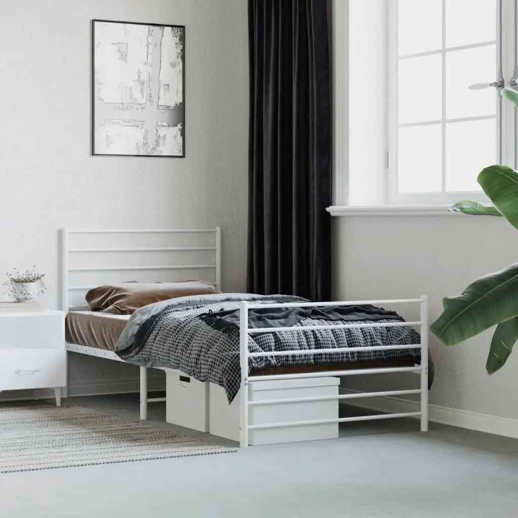 vidaXL Metal Bed Frame without Mattress with Headboard Black 75x190cm - from vidaXL