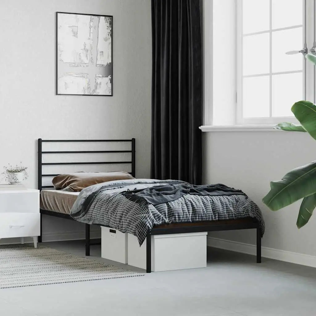 vidaXL Metal Bed Frame without Mattress with Headboard Black 75x190cm - from vidaXL