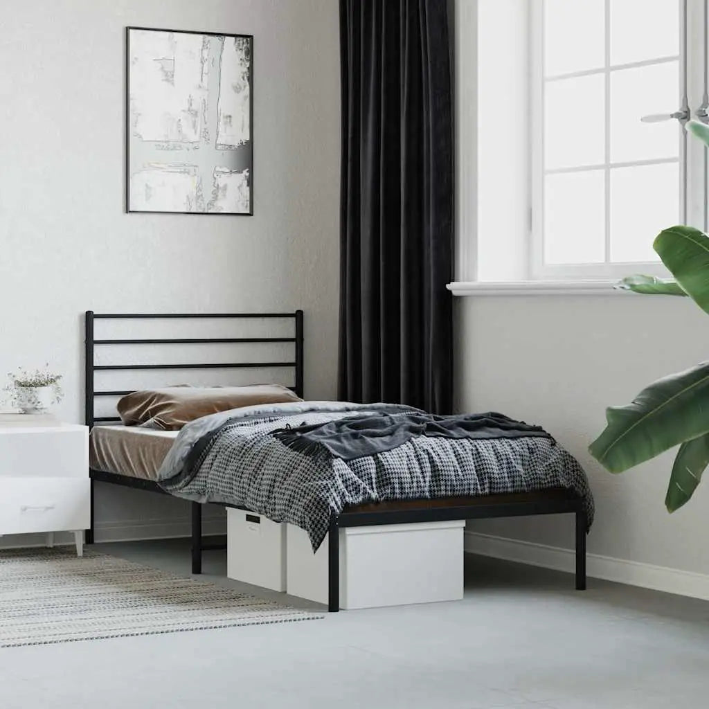 vidaXL Metal Bed Frame without Mattress with Headboard Black 75x190cm - from vidaXL
