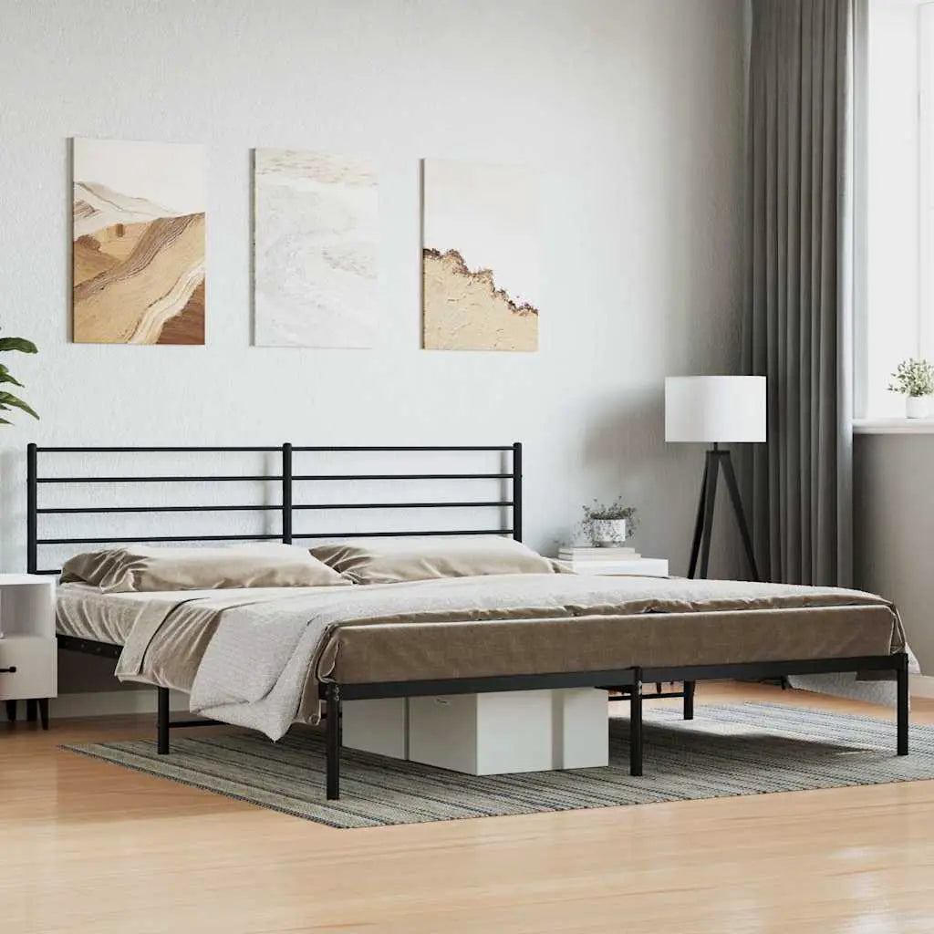 vidaXL Metal Bed Frame without Mattress with Headboard Black 75x190cm - from vidaXL