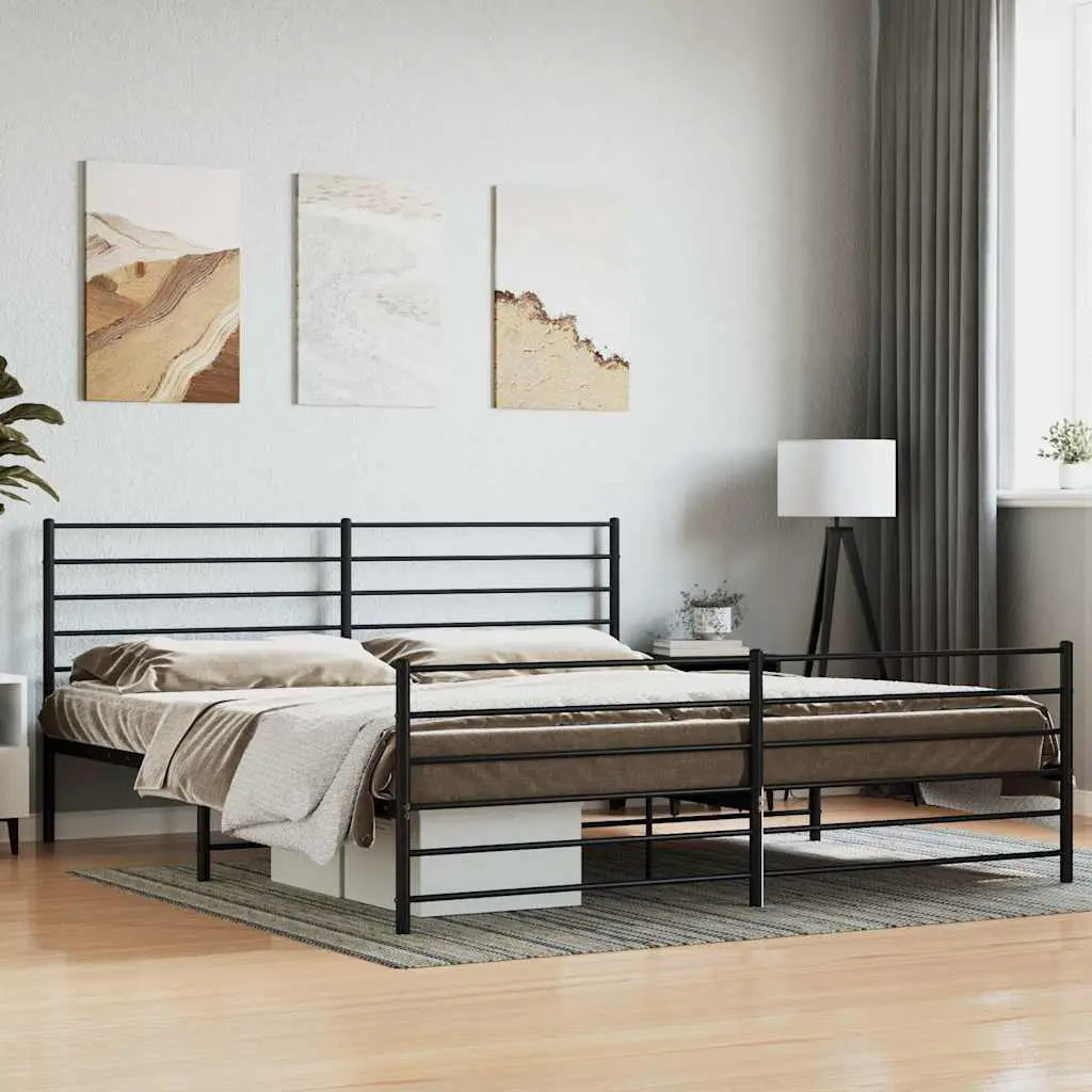 vidaXL Metal Bed Frame without Mattress with Headboard Black 75x190cm - from vidaXL
