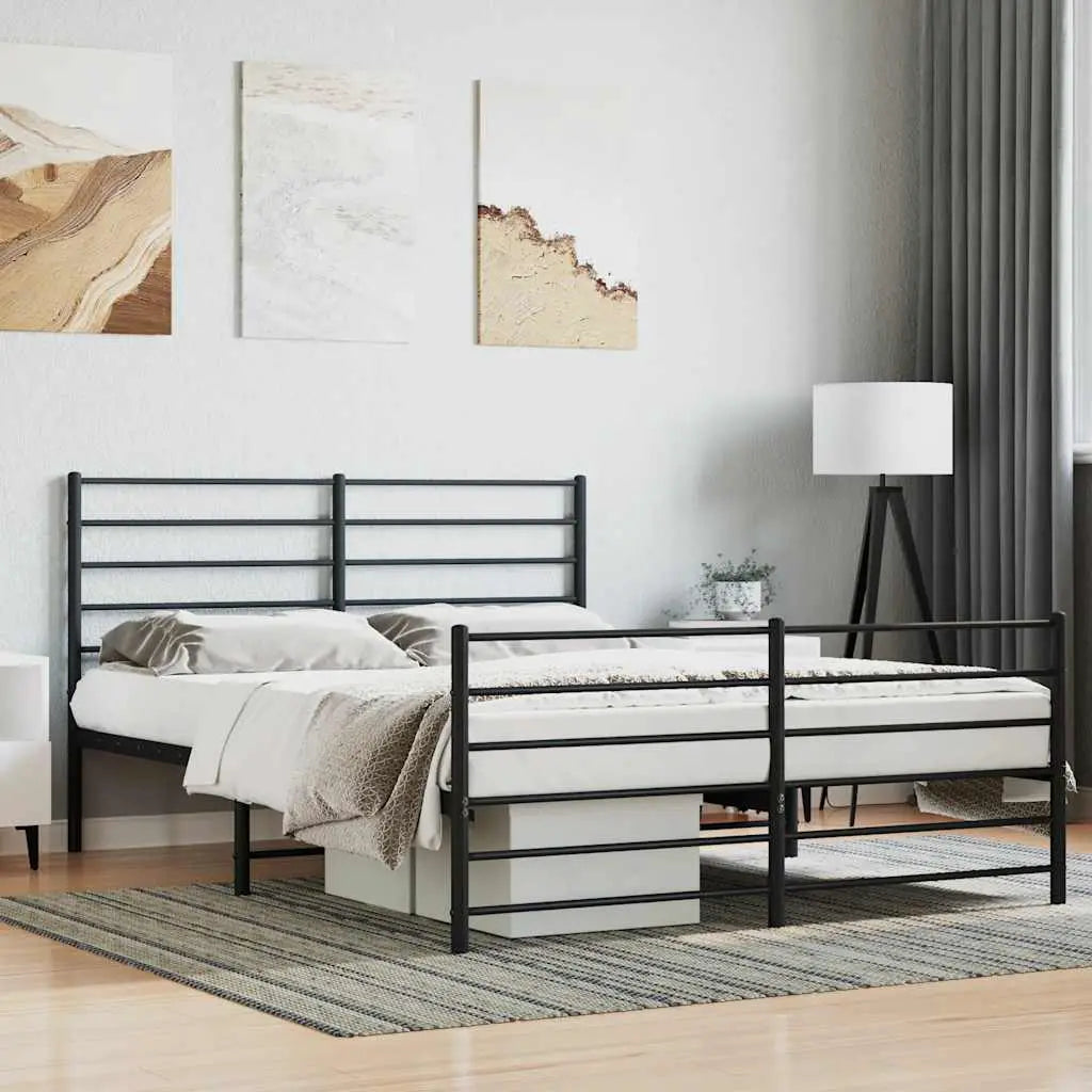 vidaXL Metal Bed Frame without Mattress with Headboard Black 75x190cm - from vidaXL