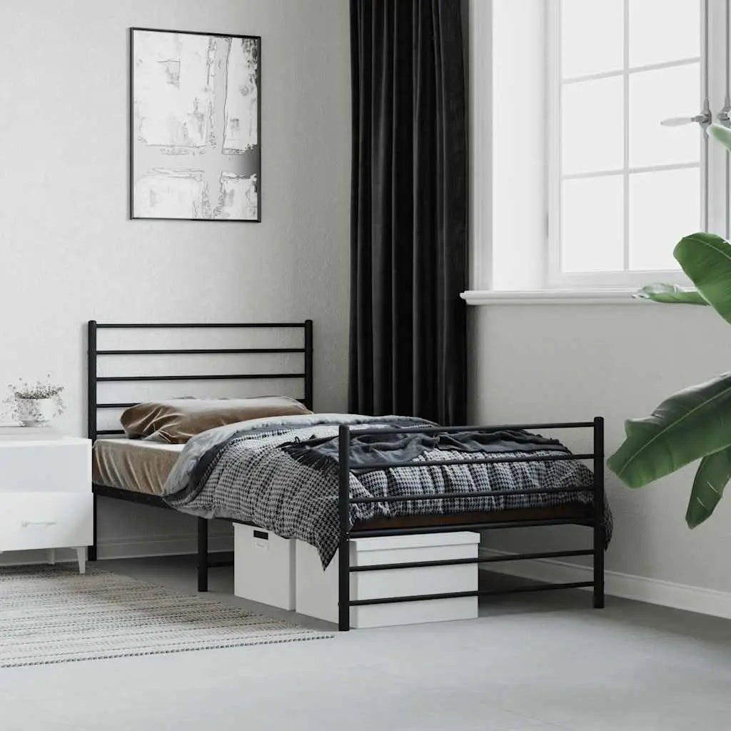 vidaXL Metal Bed Frame without Mattress with Headboard Black 75x190cm - from vidaXL