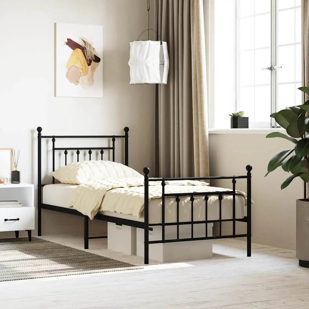vidaXL Bed Frame | Black | Powder-Coated Steel | Small Single | Bed Frame - from vidaXL