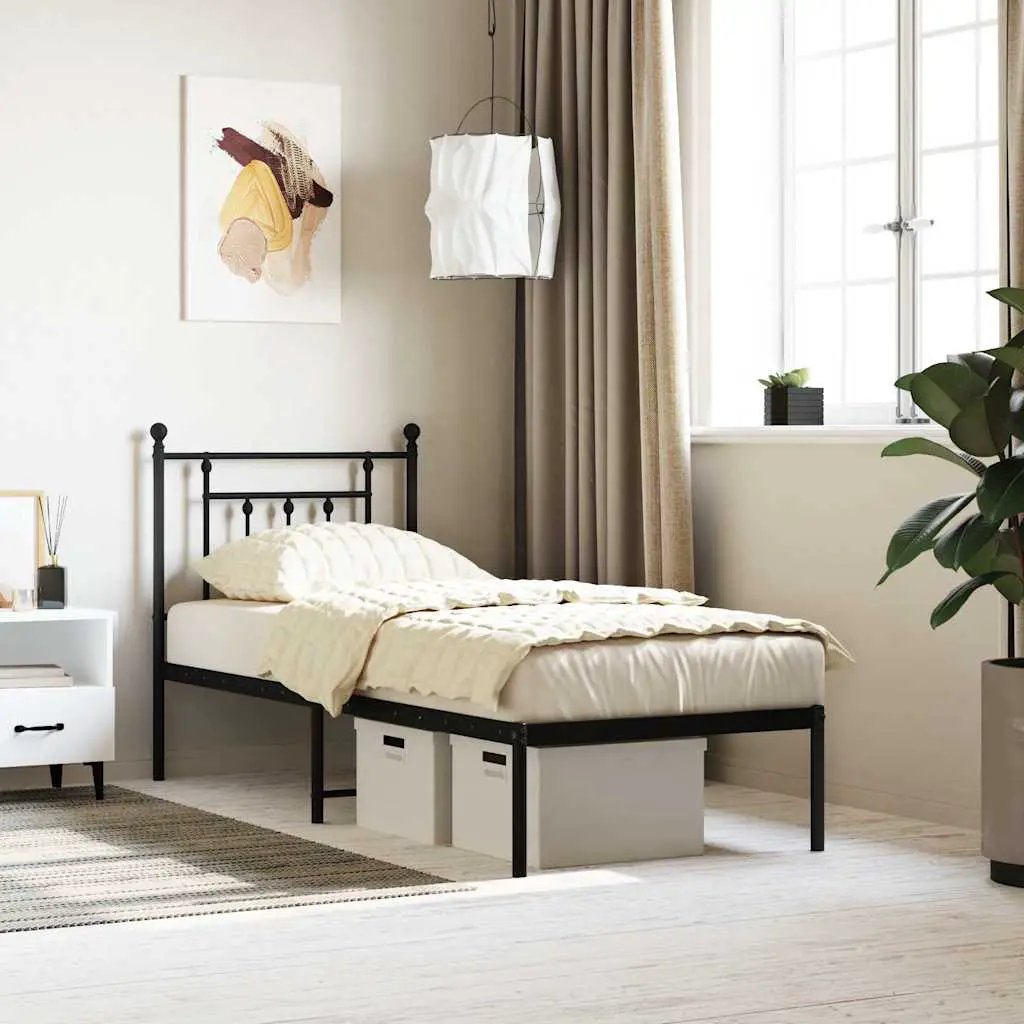 vidaXL Bed Frame | Black | Powder-Coated Steel | Small Single | Bed Frame - from vidaXL