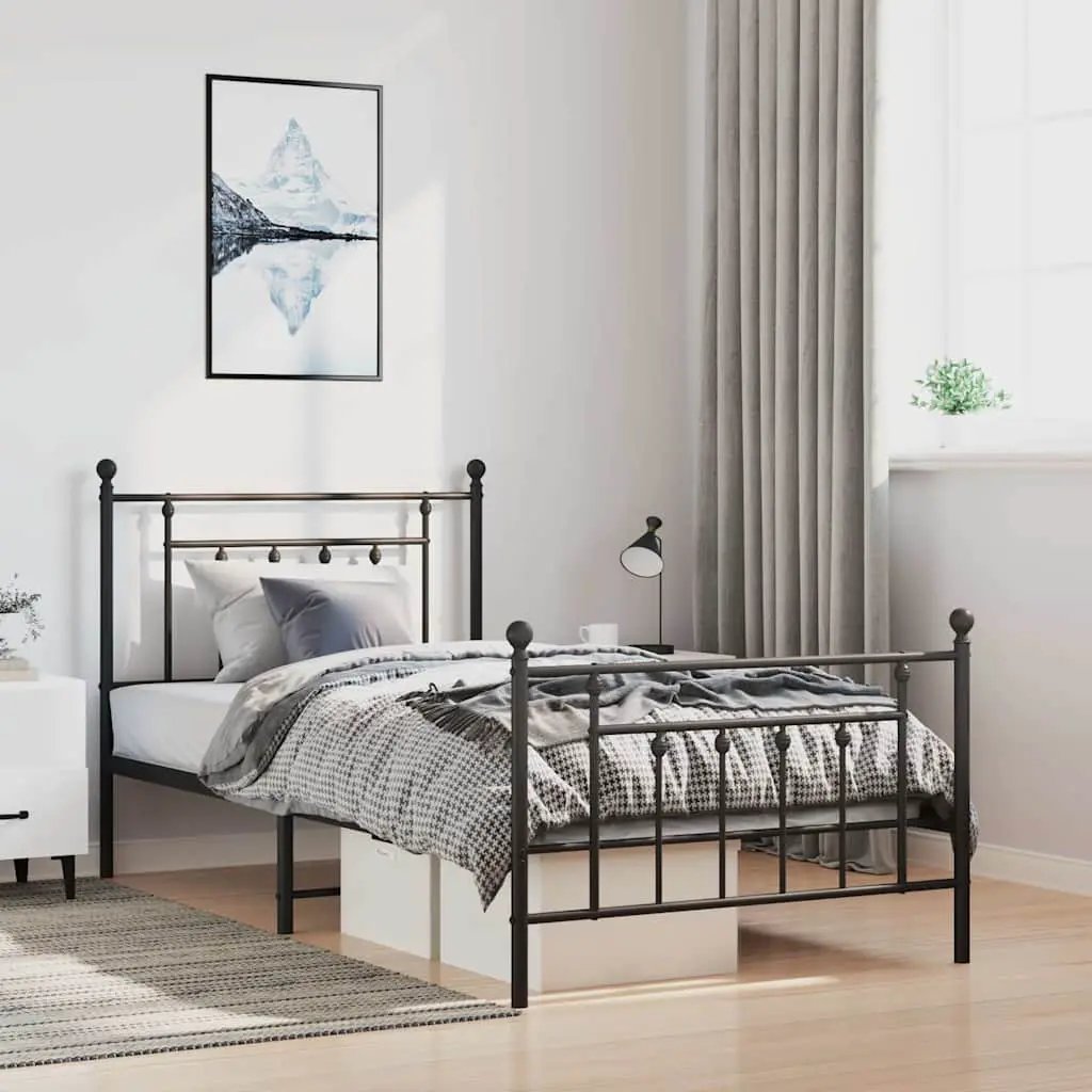 vidaXL Bed Frame | Black | Powder-Coated Steel | Small Single | Bed Frame - from vidaXL