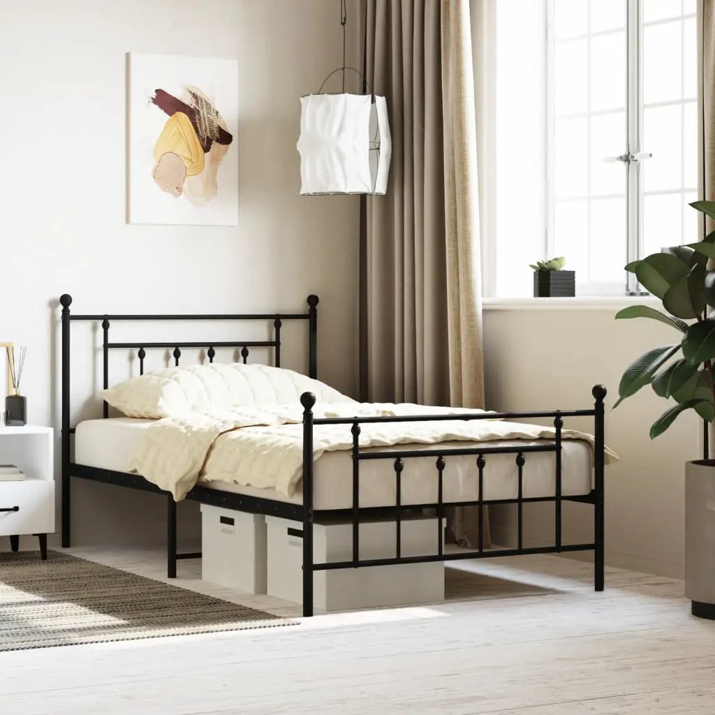 vidaXL Bed Frame | Black | Powder-Coated Steel | Small Single | Bed Frame - from vidaXL