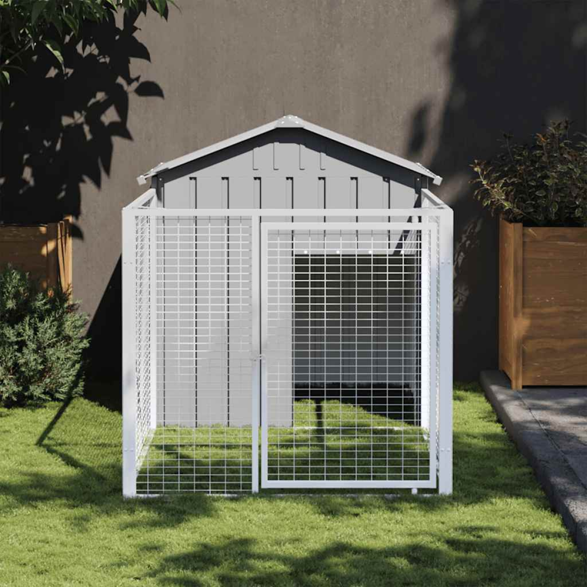 vidaXL Dog House with Roof Anthracite 117x405x123 cm Galvanised Steel - from vidaXL