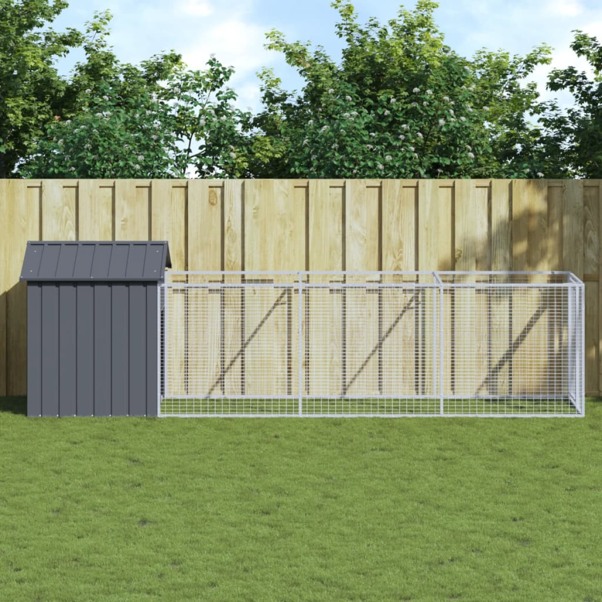 vidaXL Dog House with Roof Anthracite 117x405x123 cm Galvanised Steel - from vidaXL