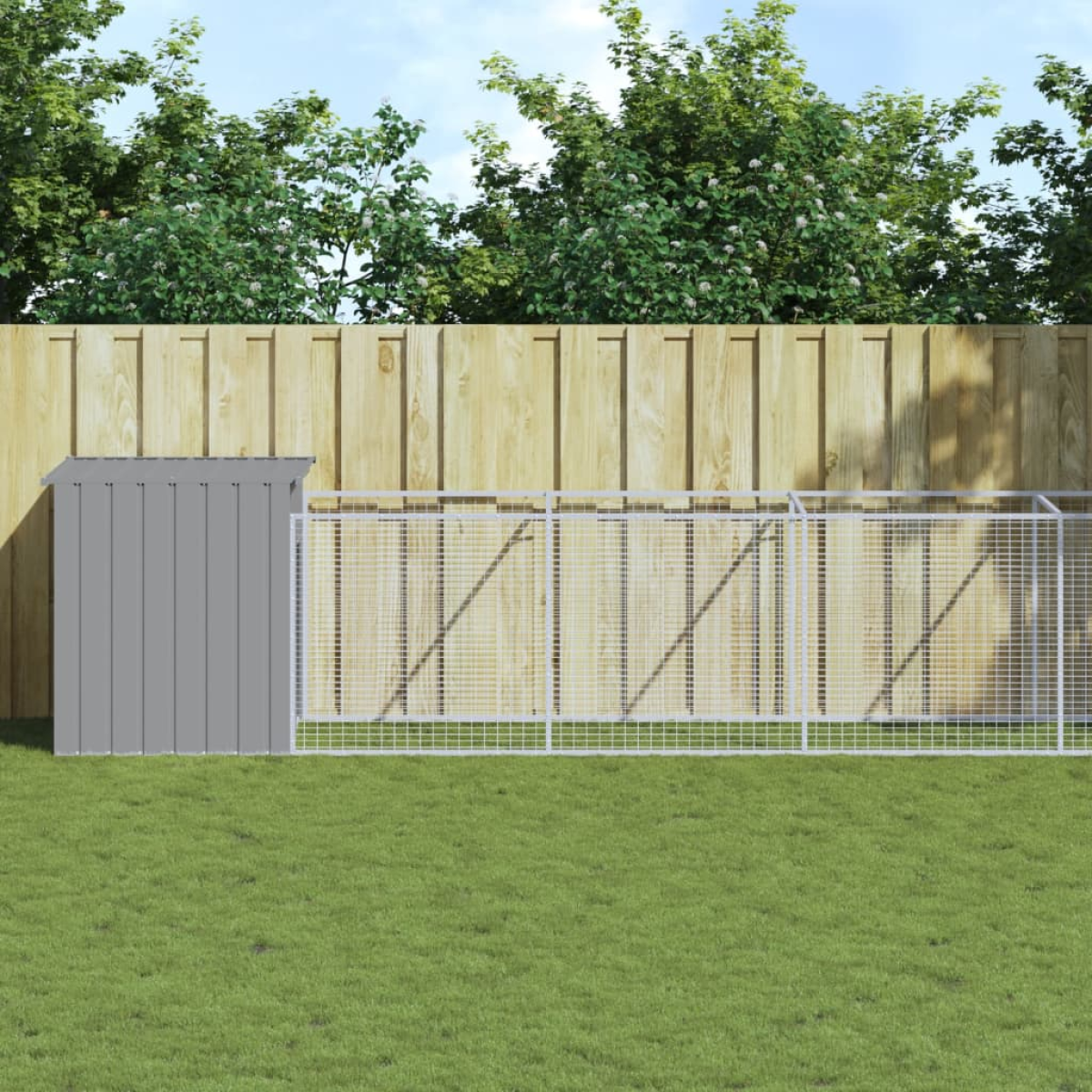 vidaXL Dog House with Run Anthracite 110x405x110 cm Galvanised Steel - from vidaXL