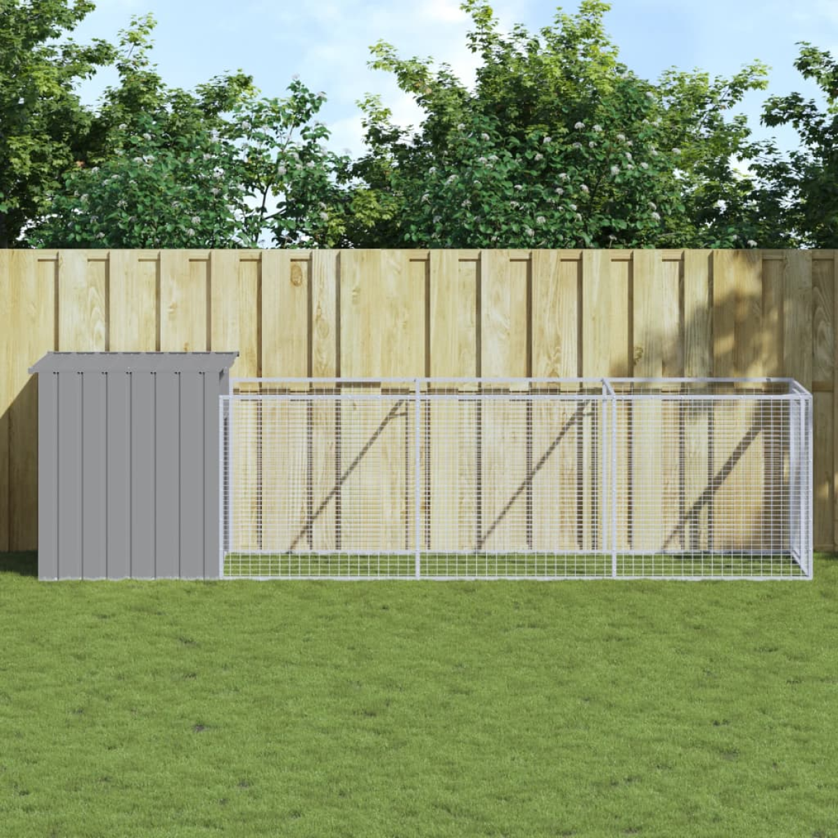 vidaXL Dog House with Run Anthracite 110x405x110 cm Galvanised Steel - from vidaXL