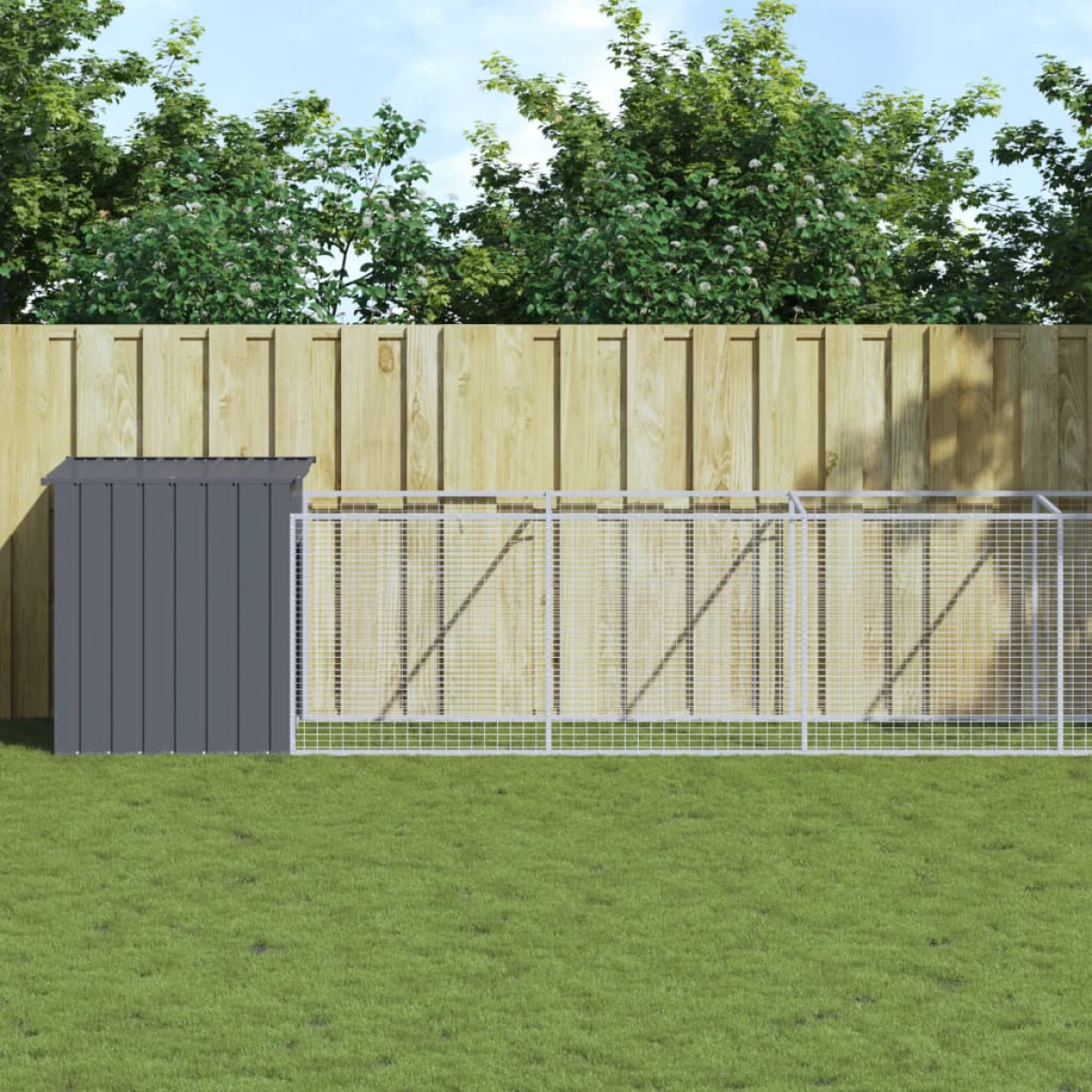 vidaXL Dog House with Run Anthracite 110x405x110 cm Galvanised Steel - from vidaXL