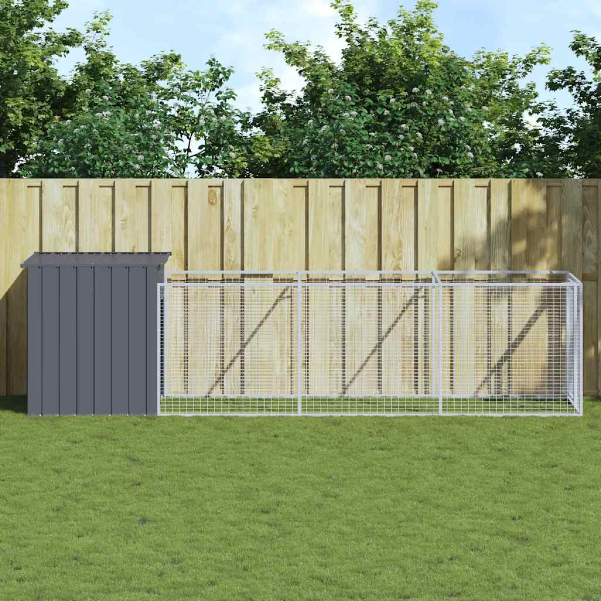 vidaXL Dog House with Run Anthracite 110x405x110 cm Galvanised Steel - from vidaXL