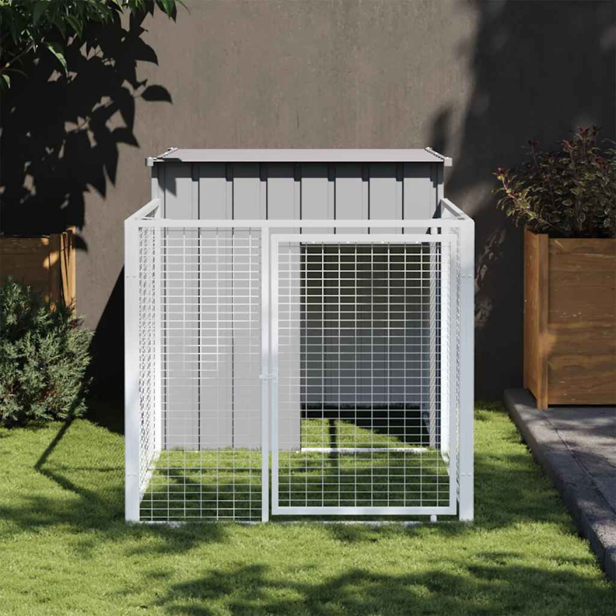 vidaXL Dog House with Run Anthracite 110x405x110 cm Galvanised Steel - from vidaXL