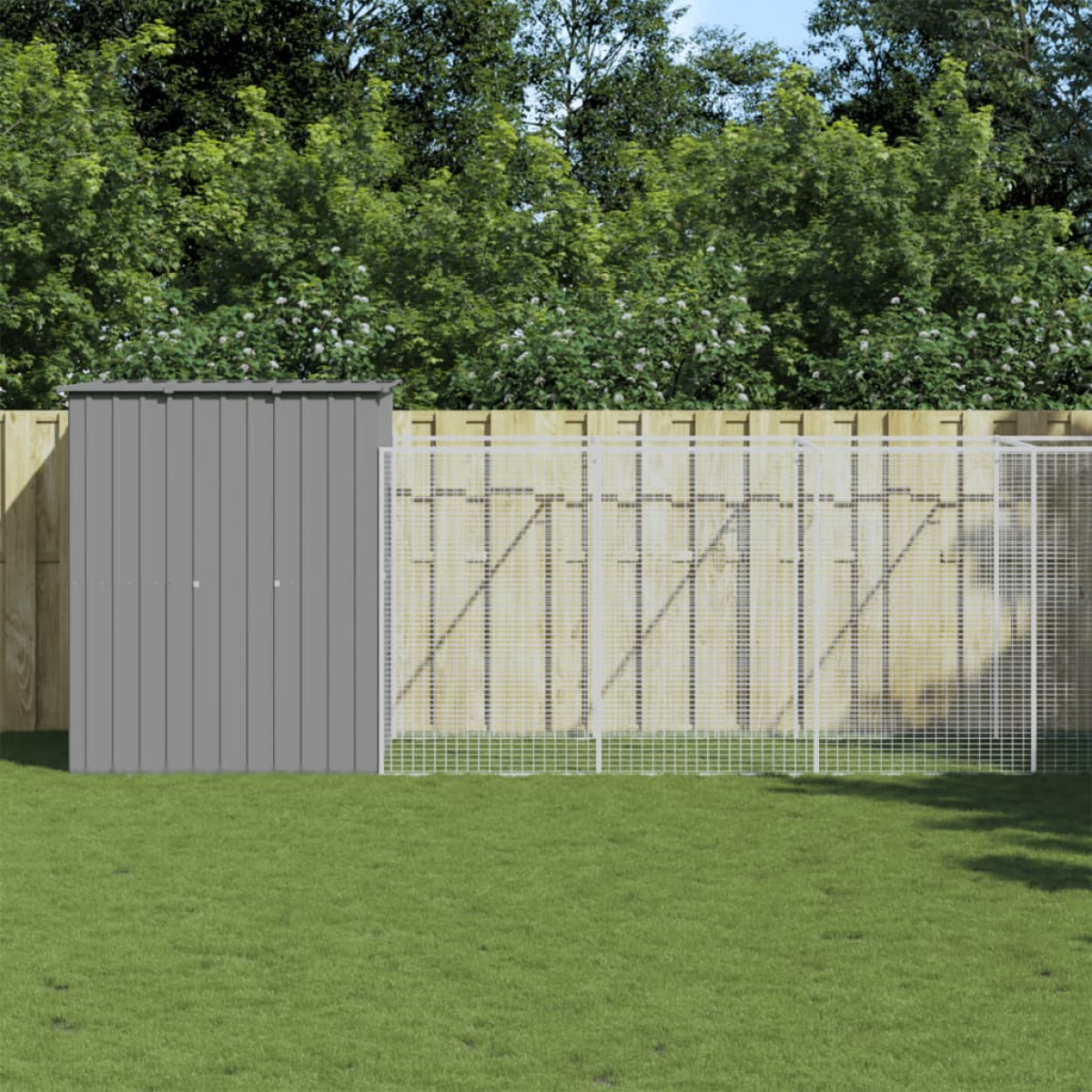 vidaXL Dog House with Run Anthracite 165x455x181 cm Galvanised Steel - from vidaXL