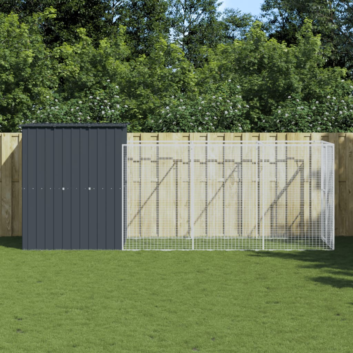 vidaXL Dog House with Run Anthracite 165x455x181 cm Galvanised Steel - from vidaXL