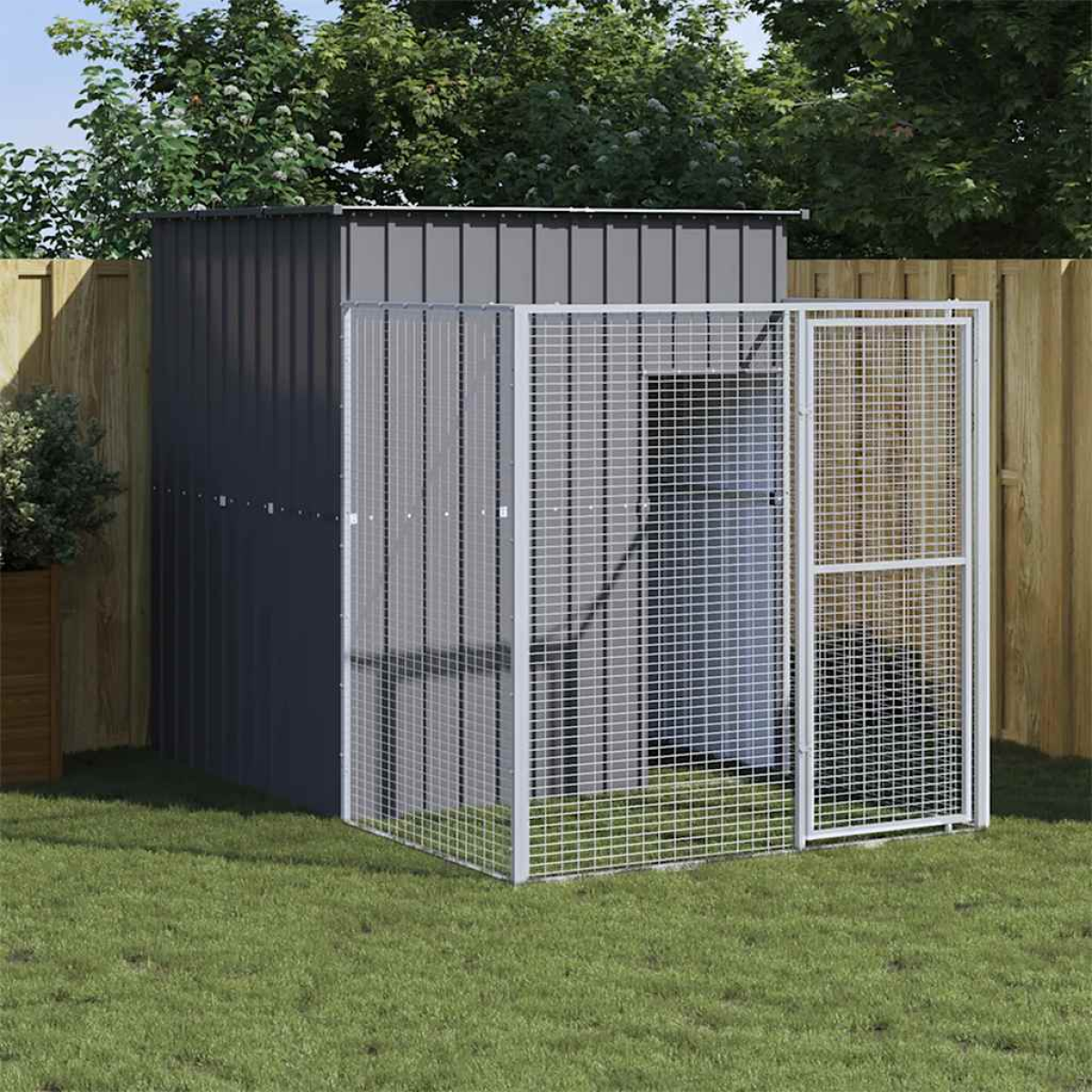 vidaXL Dog House with Run Anthracite 165x455x181 cm Galvanised Steel - from vidaXL
