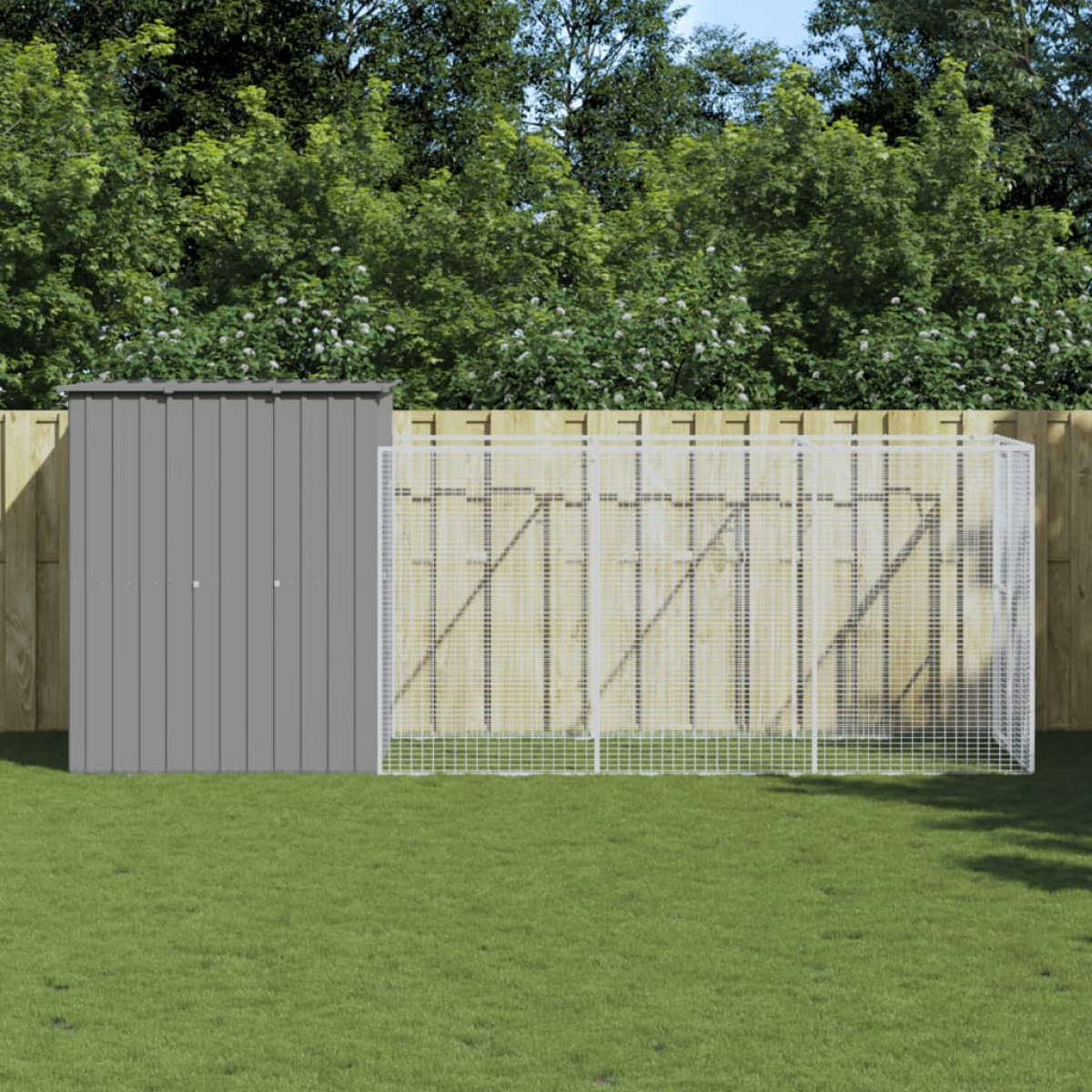 vidaXL Dog House with Run Anthracite 165x455x181 cm Galvanised Steel - from vidaXL