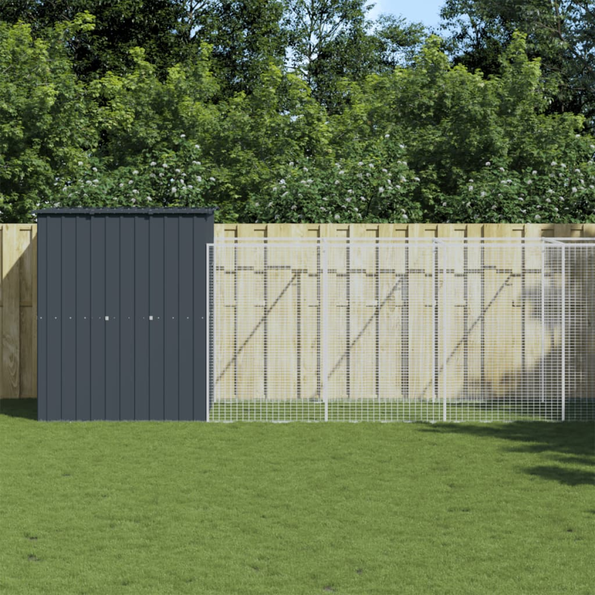 vidaXL Dog House with Run Anthracite 165x455x181 cm Galvanised Steel - from vidaXL