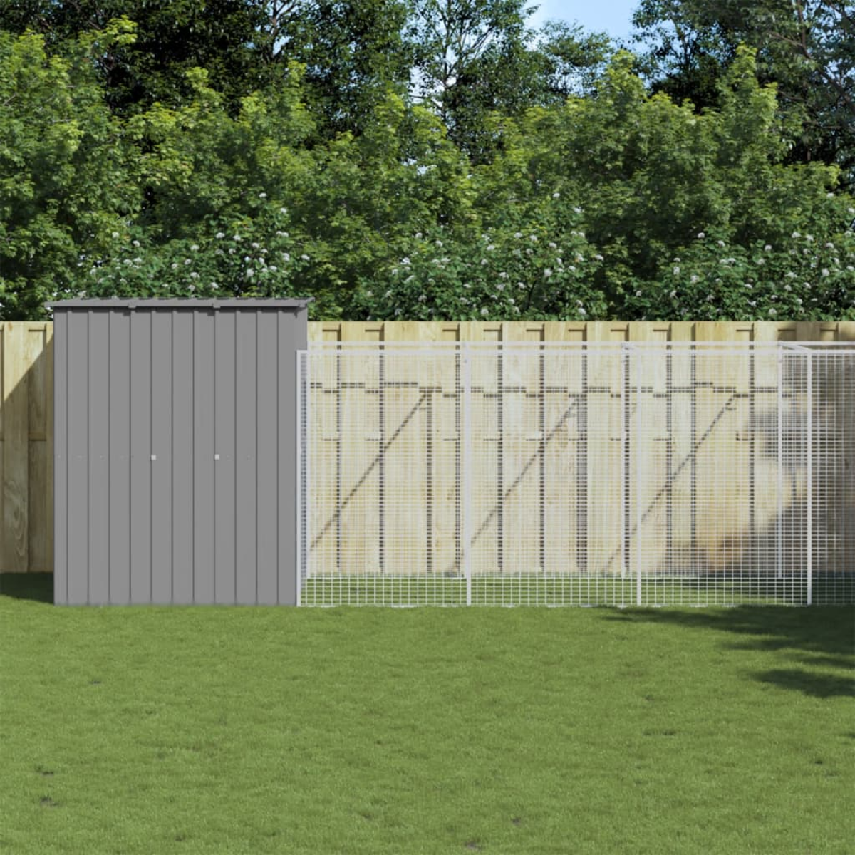 vidaXL Dog House with Run Anthracite 165x455x181 cm Galvanised Steel - from vidaXL