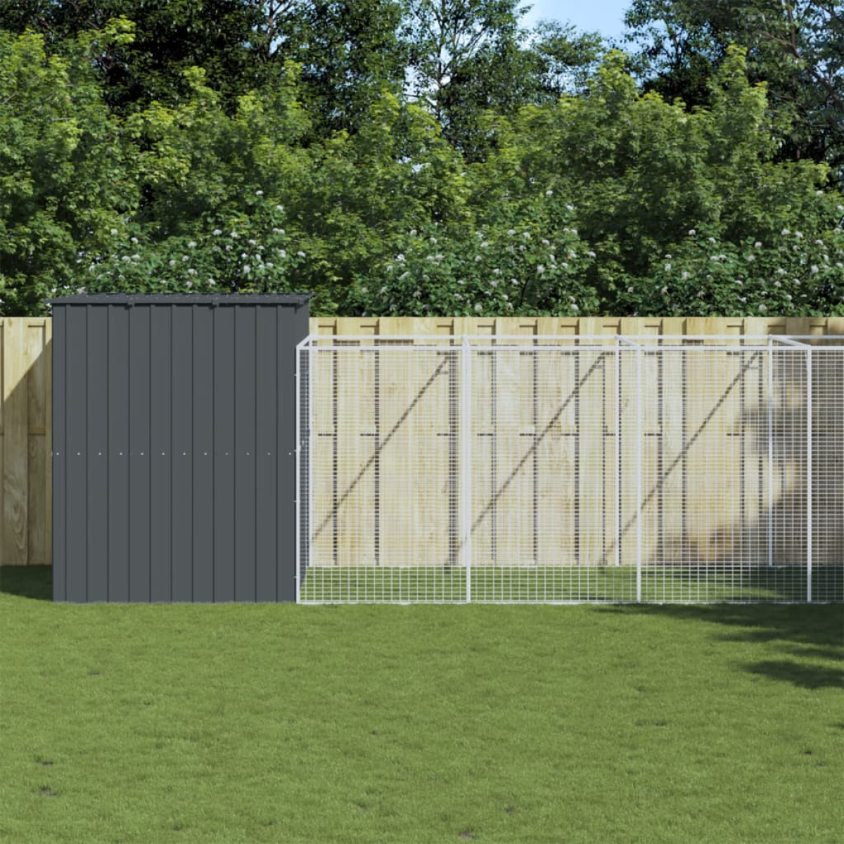 vidaXL Dog House with Run Anthracite 214x253x181 cm Galvanised Steel - from vidaXL