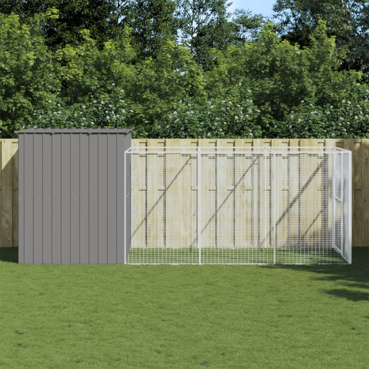 vidaXL Dog House with Run Anthracite 214x253x181 cm Galvanised Steel - from vidaXL