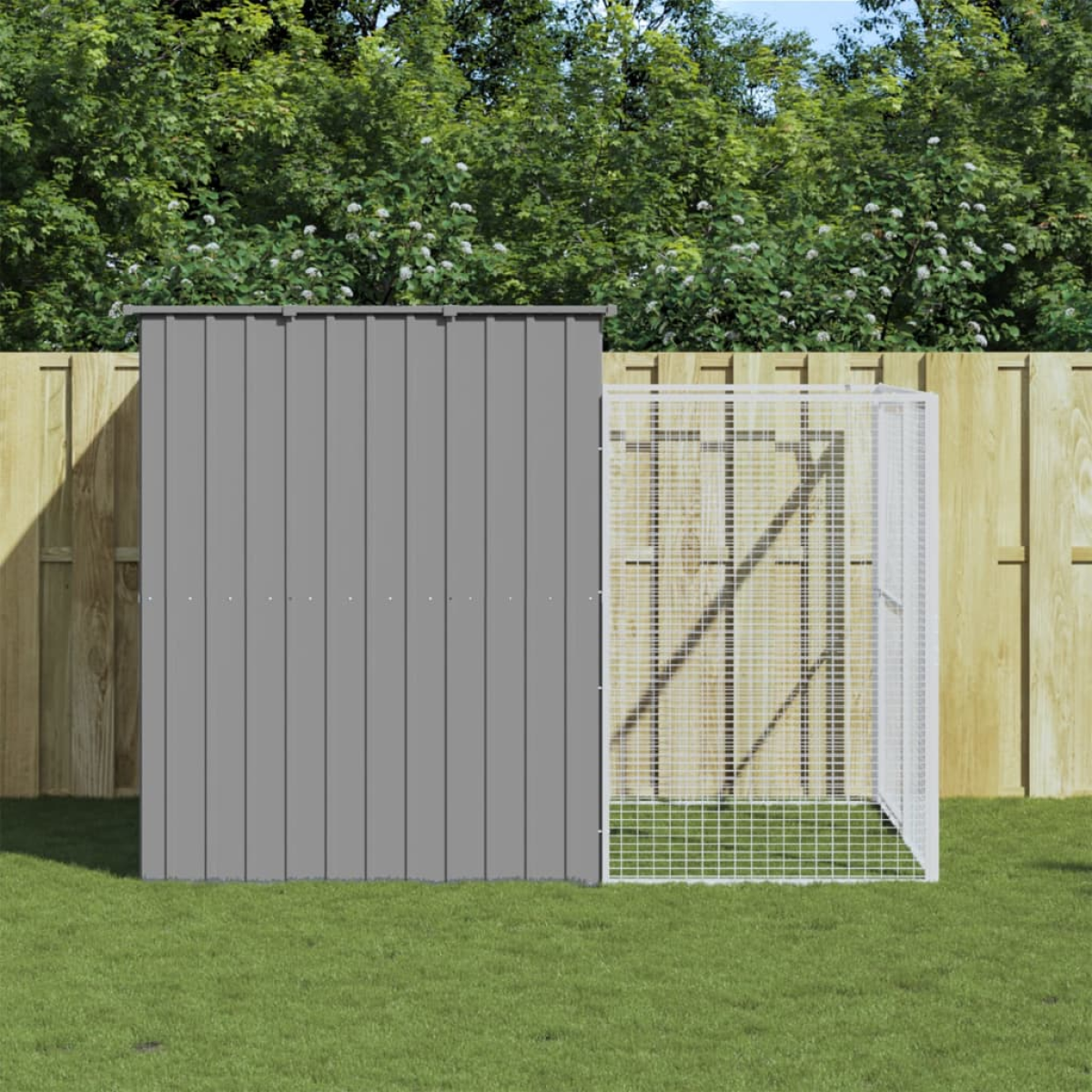 vidaXL Dog House with Run Anthracite 214x253x181 cm Galvanised Steel - from vidaXL