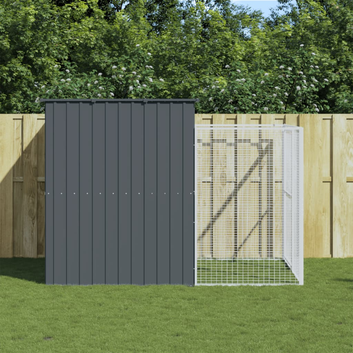 vidaXL Dog House with Run Anthracite 214x253x181 cm Galvanised Steel - from vidaXL