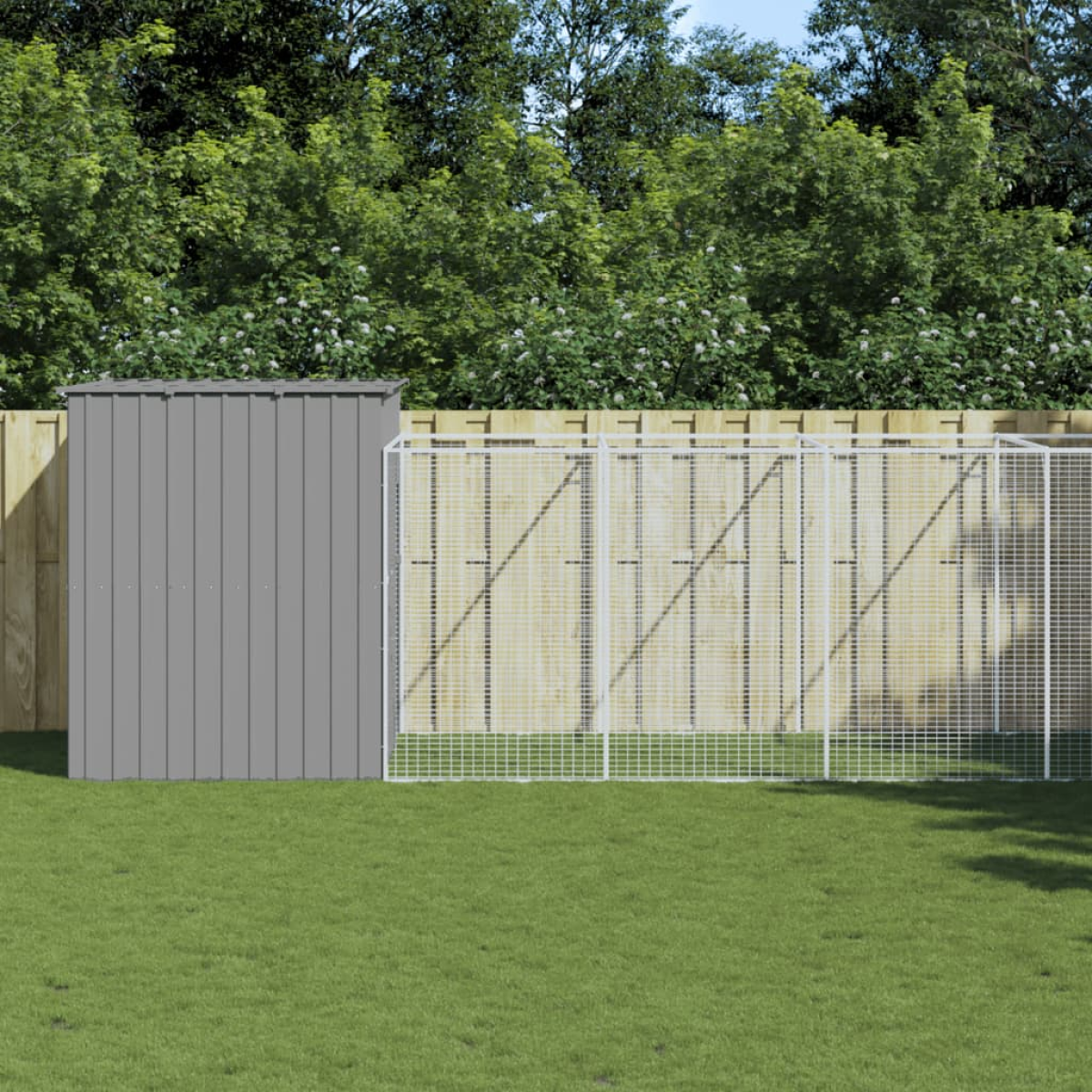 vidaXL Dog House with Run Anthracite 214x253x181 cm Galvanised Steel - from vidaXL