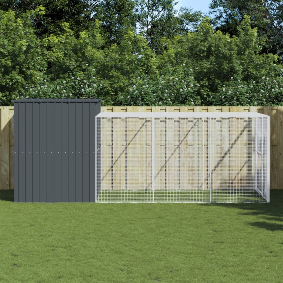 vidaXL Dog House with Run Anthracite 214x253x181 cm Galvanised Steel - from vidaXL