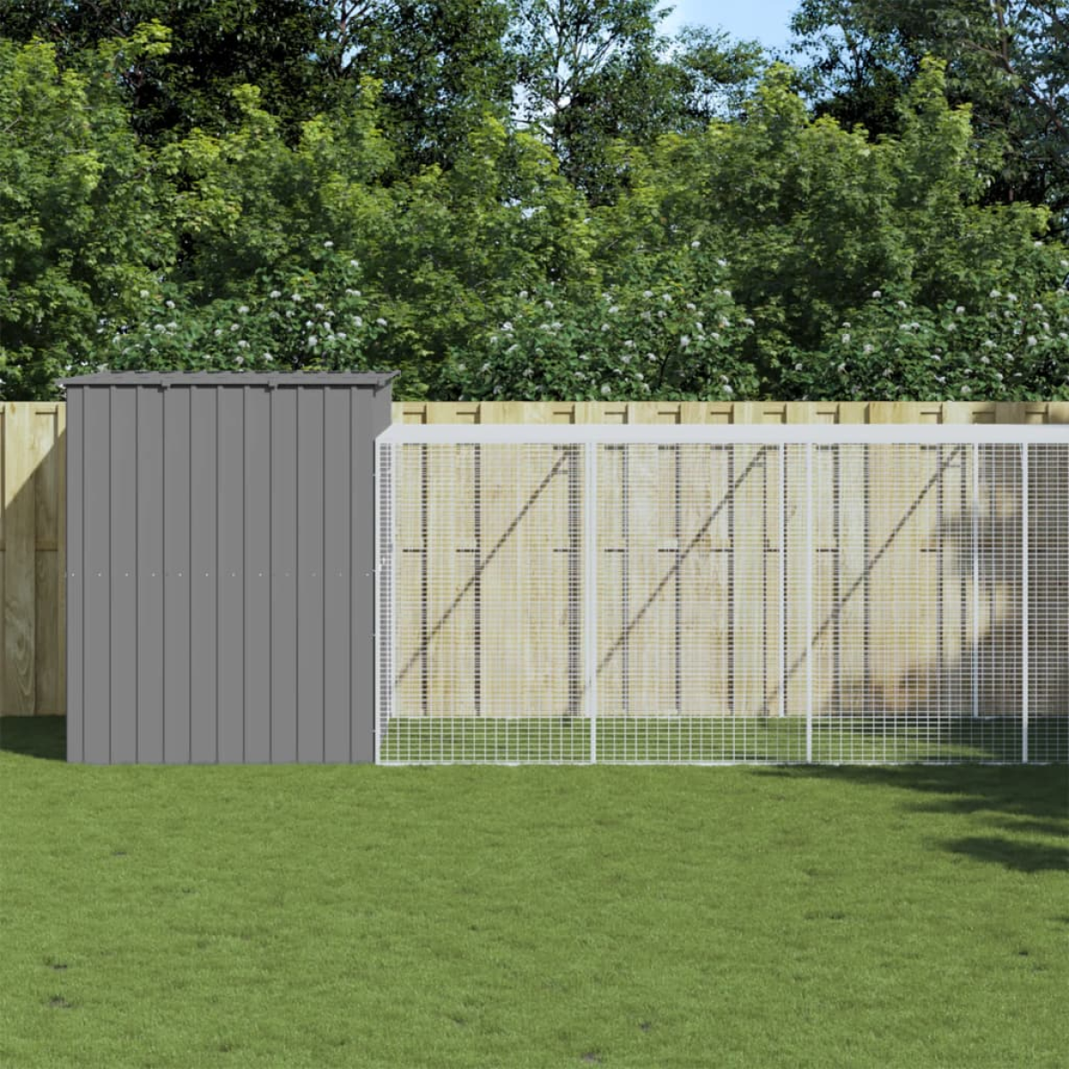 vidaXL Dog House with Run Anthracite 214x253x181 cm Galvanised Steel - from vidaXL