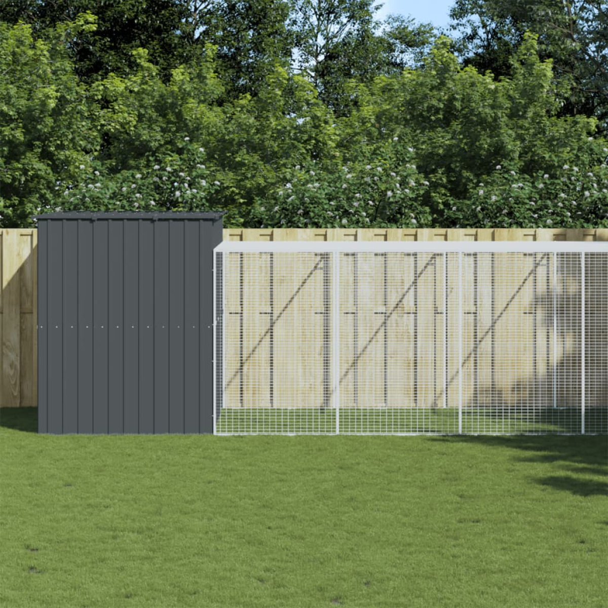 vidaXL Dog House with Run Anthracite 214x253x181 cm Galvanised Steel - from vidaXL