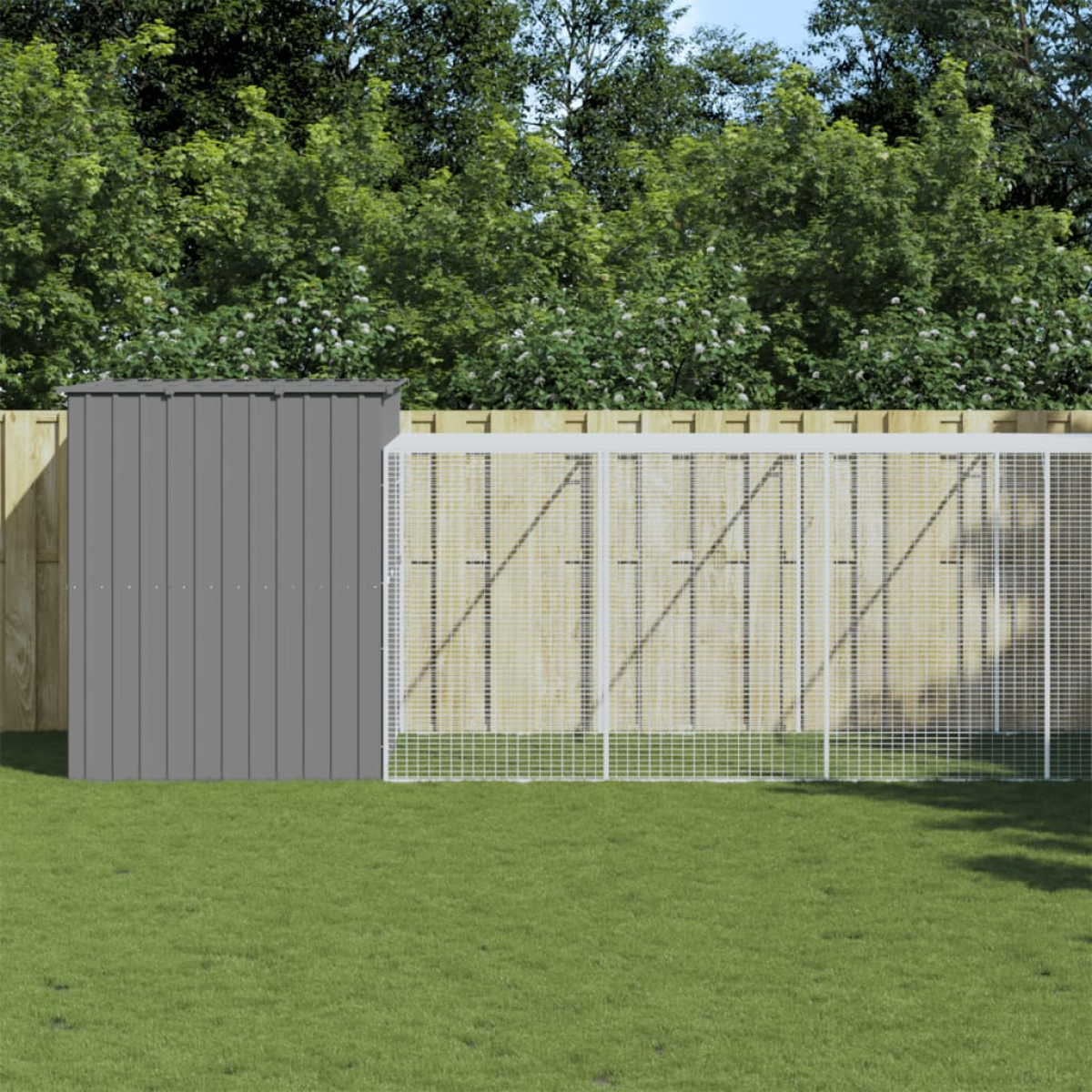 vidaXL Dog House with Run Anthracite 214x253x181 cm Galvanised Steel - from vidaXL
