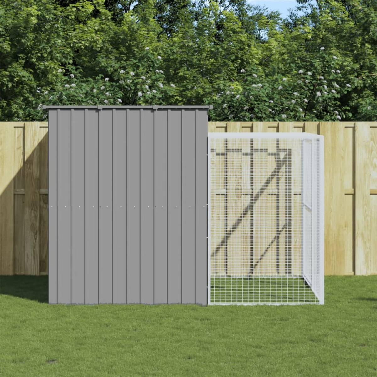 vidaXL Dog House with Run Anthracite 214x253x181 cm Galvanised Steel - from vidaXL