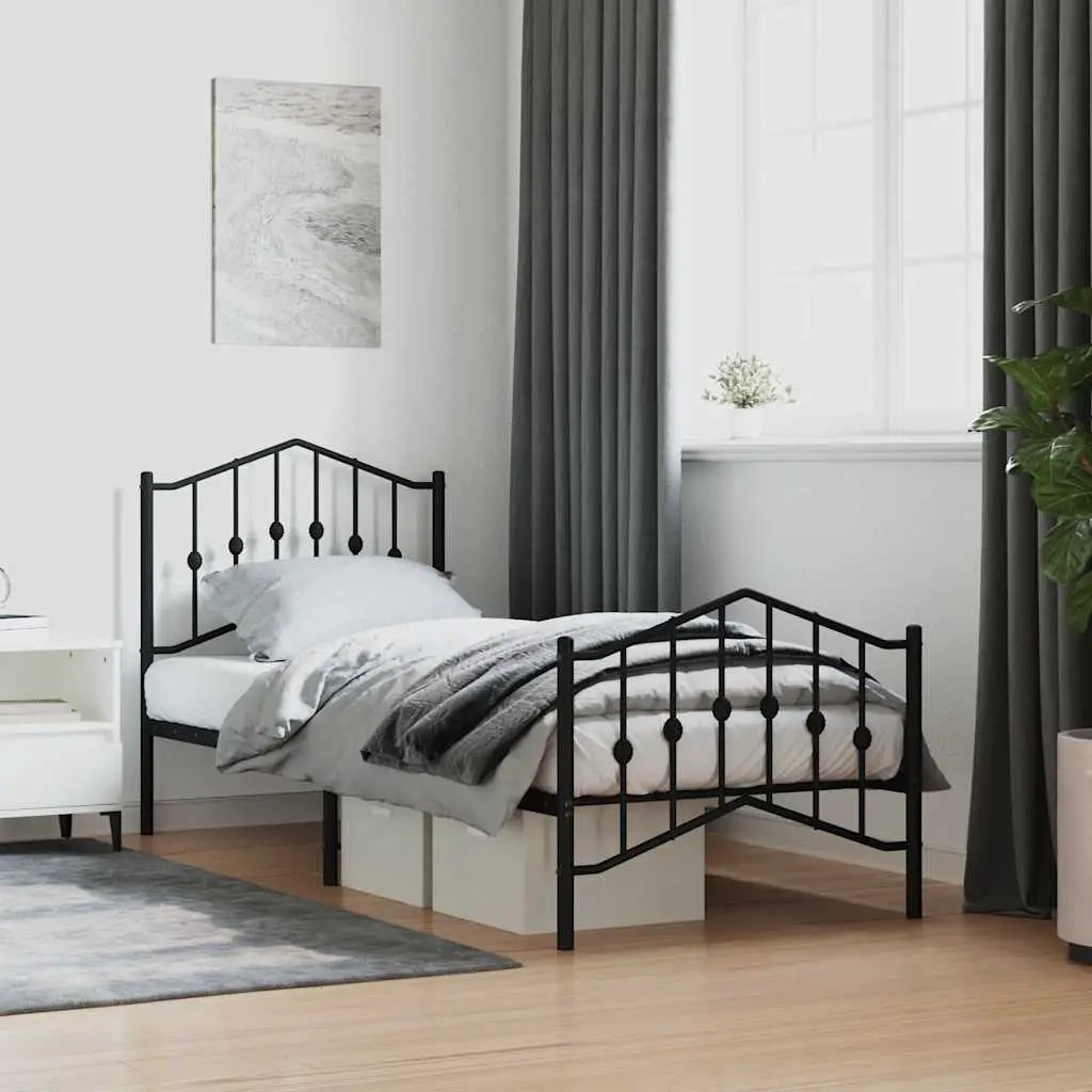 vidaXL Bed Frame | Black | Steel | Single | Bed Frame | Rectangular | Modern - from vidaXL