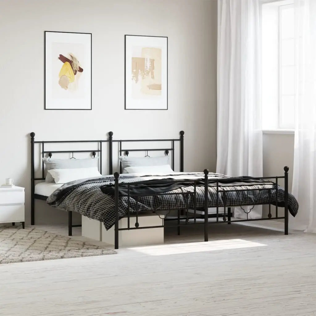 vidaXL Metal Bed Frame without Mattress with Headboard Black 75x190cm - from vidaXL