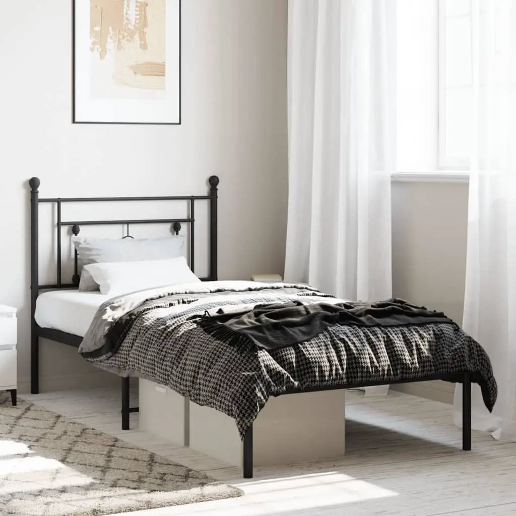 vidaXL Metal Bed Frame without Mattress with Headboard Black 75x190cm - from vidaXL