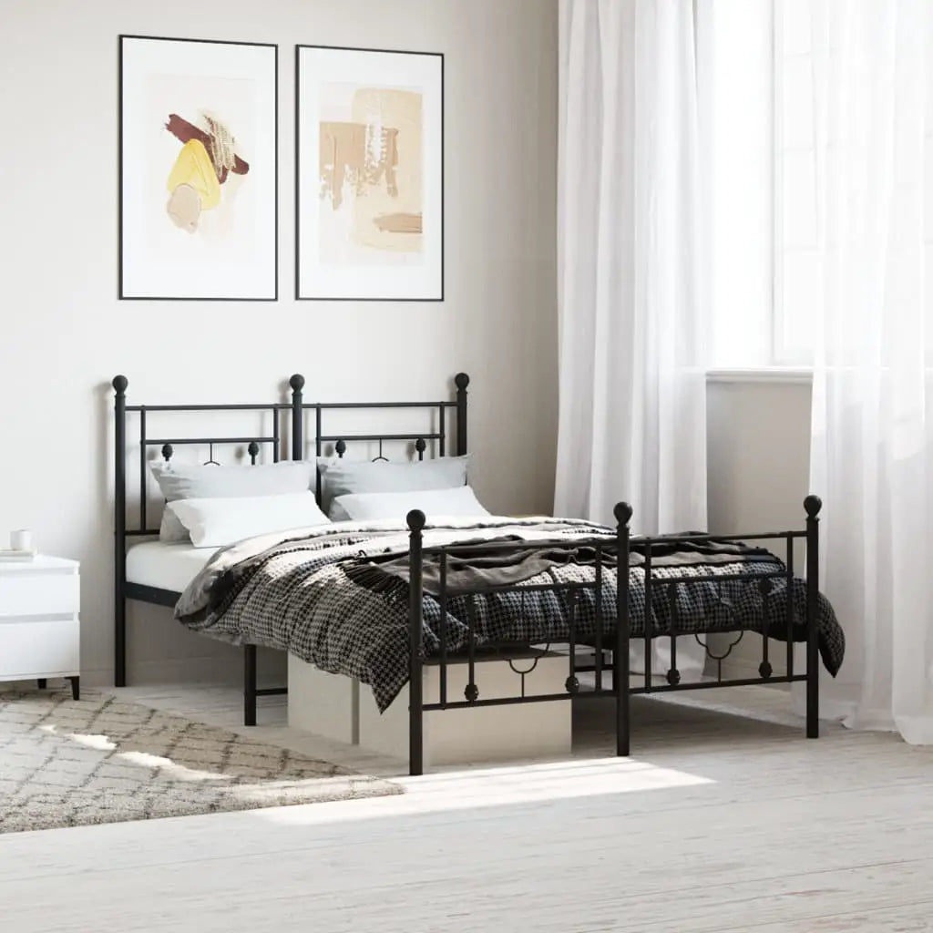 vidaXL Metal Bed Frame without Mattress with Headboard Black 75x190cm - from vidaXL