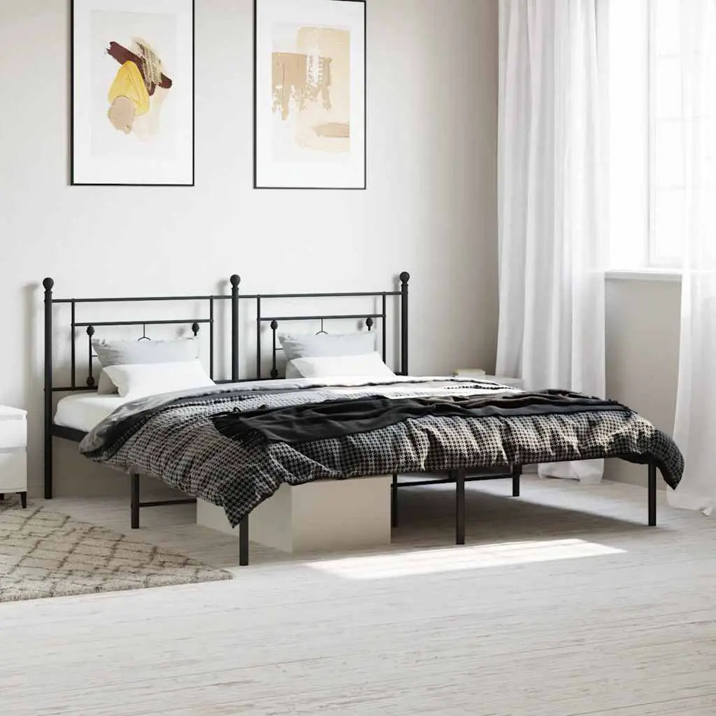 vidaXL Metal Bed Frame without Mattress with Headboard Black 75x190cm - from vidaXL