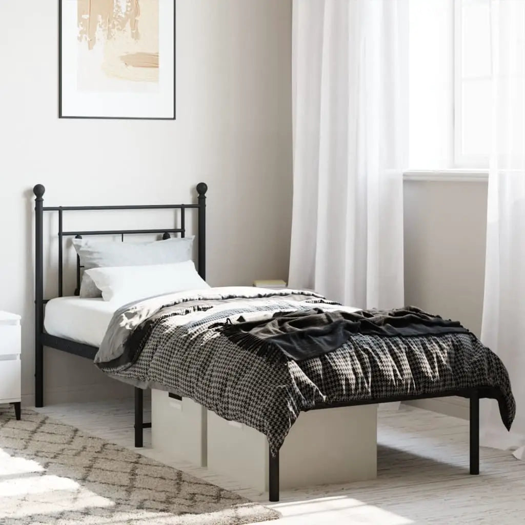 vidaXL Metal Bed Frame without Mattress with Headboard Black 75x190cm - from vidaXL