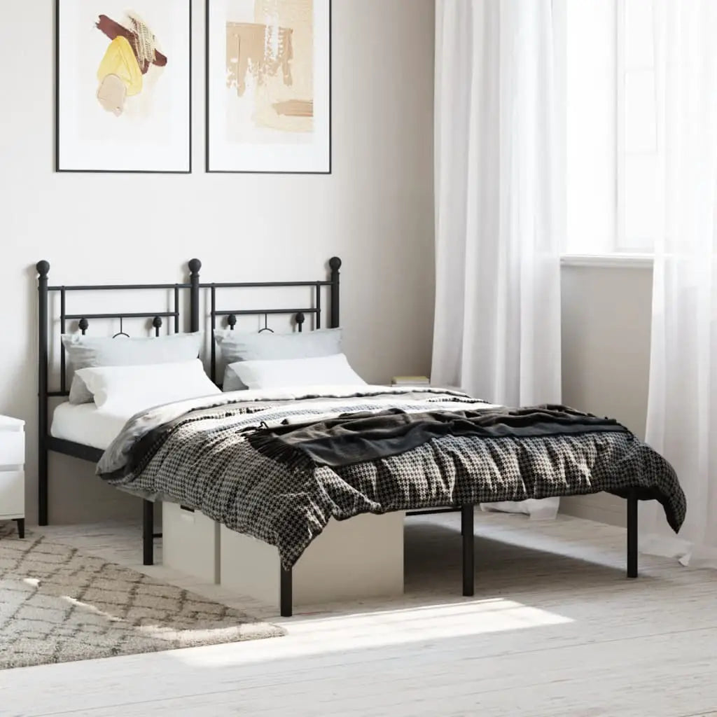 vidaXL Metal Bed Frame without Mattress with Headboard Black 75x190cm - from vidaXL