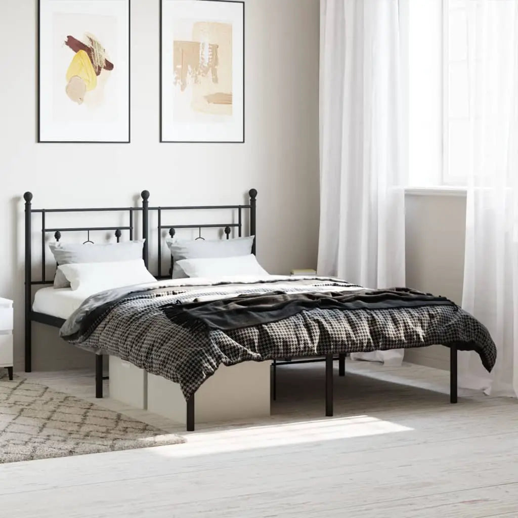 vidaXL Metal Bed Frame without Mattress with Headboard Black 75x190cm - from vidaXL