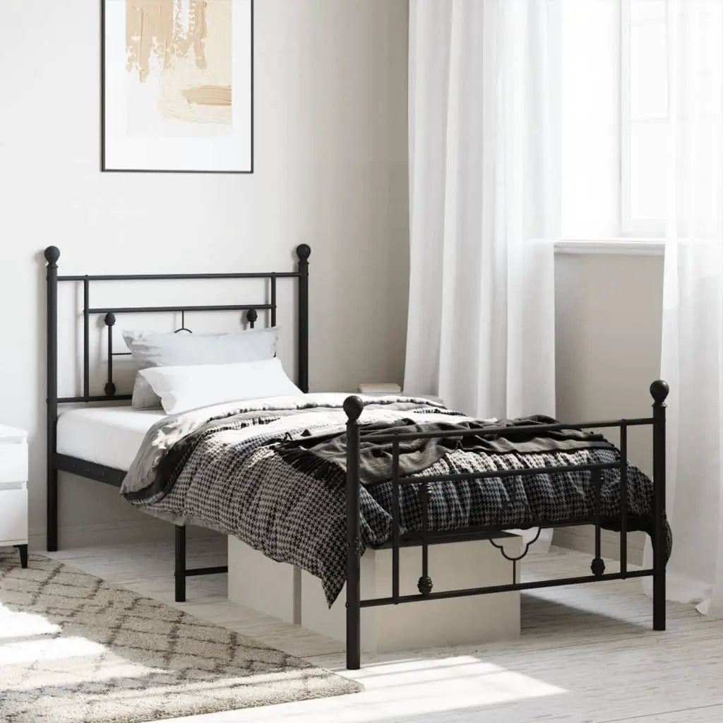 vidaXL Metal Bed Frame without Mattress with Headboard Black 75x190cm - from vidaXL